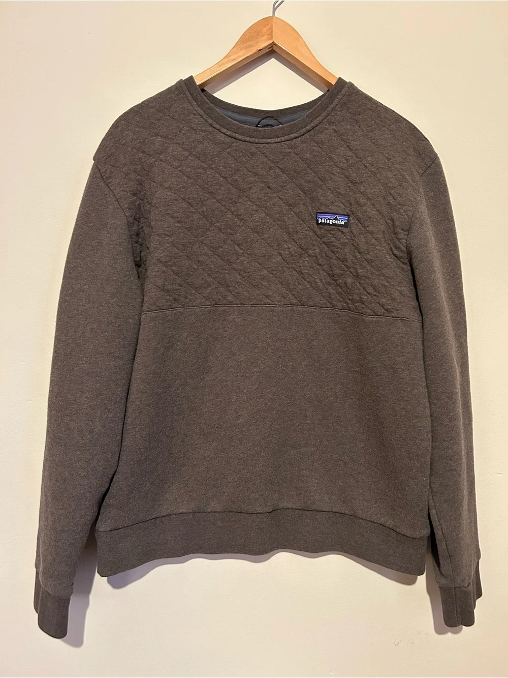 Patagonia Men’s Organic Cotton Quilted Sweatshirt Sweater Pullover Brown Sz Med